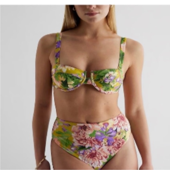 Express two bikini tops NEW blue & floral size XS - Picture 6 of 9